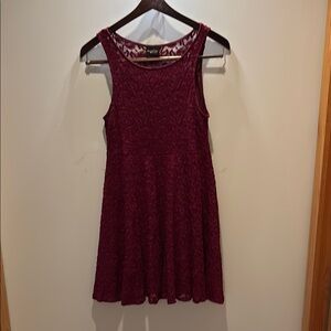 Sleeveless Lace Skater Dress in Burgundy